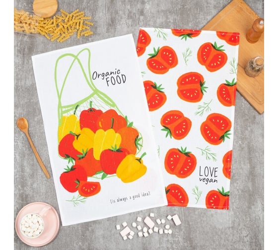 Набор кухонных полотенец Доляна Love vegan 35x60см-2шт, 100% хл 5423118