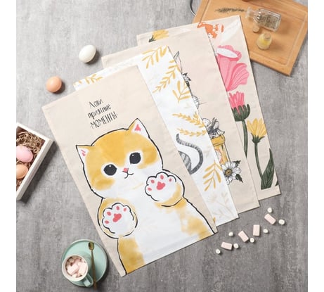 Набор кухонных полотенец Доляна Лови приятные моменты 35x60см-4шт, 100% хл 10202602