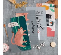 Набор кухонных полотенец Доляна Domestic cats 35x60 см - 4 шт, 100% хл 9212956