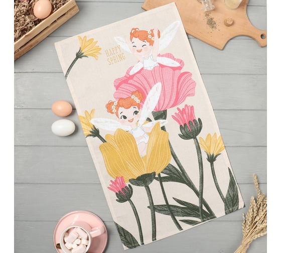 Полотенце кухонное Доляна Happy Spring 35x60 см, 100% хл, 160г/м2 10202598 1