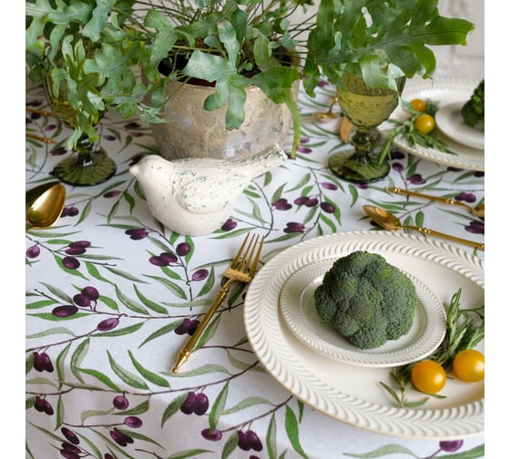 Скатерть Доляна Olives 149x110 см, 100% хл, рогожка 164 г/м2 9215872