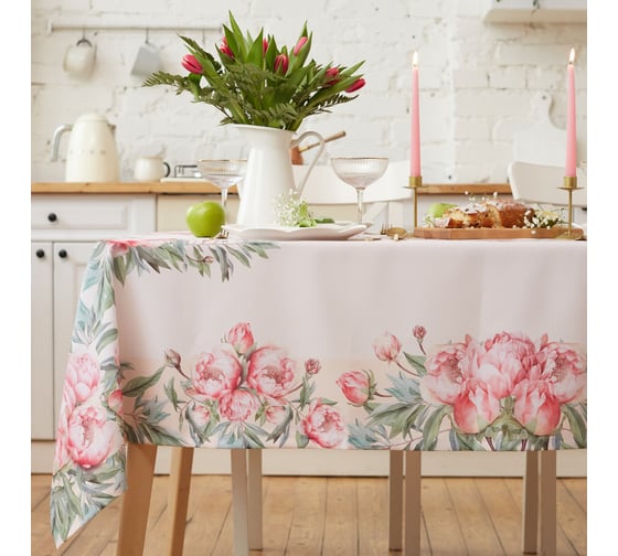 Скатерть Доляна Рeonies flowers 145х180 +/- 3 см, 100% п/э 10343572 1