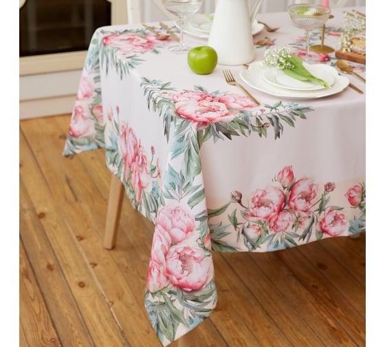 Скатерть Доляна Рeonies flowers 145х215 +/- 3 см, 100% п/э 10343571