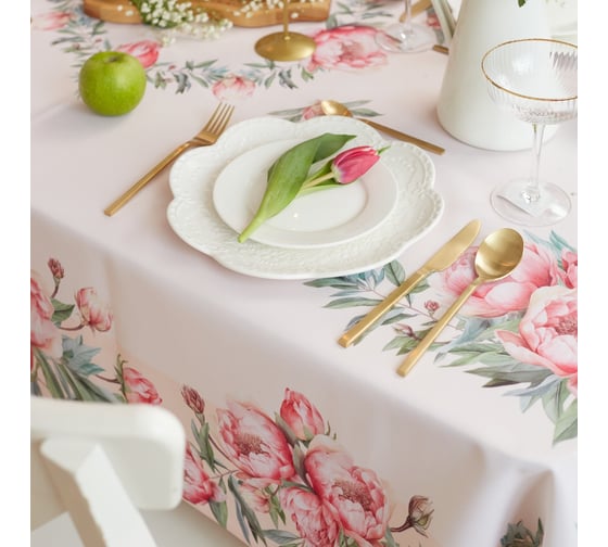 Скатерть Доляна Рeonies flowers 145х215 +/- 3 см, 100% п/э 10343571