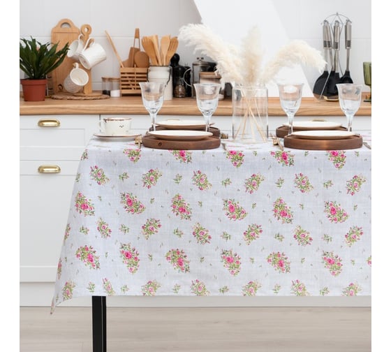 Скатерть Доляна Roses on linen 146x220 см, 100% хл, рогожка 164 г/м2 9149323 1