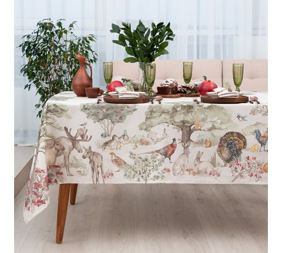 Набор столовый Этель Forest landscape скатерть 148х218+/-2см с ГМВО, салф. 40x40 см - 12 шт 7587294