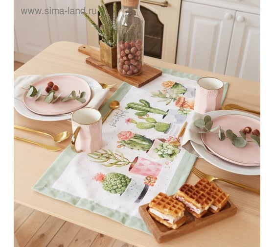 Дорожка Этель Кактусы 30х70 см, 100% хлопок, саржа 190 г/м2 4645806 1