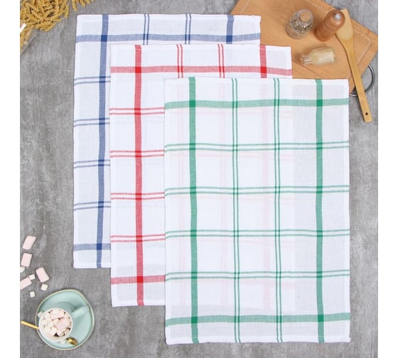 Набор полотенец Этель Клетка МИКС 40x68 см - 3 шт, 100% хл 10289556 1