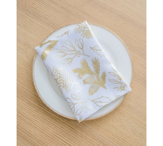 Салфетка Arya Home 45x45 2 предмета Poinsettia белый, золотистый 8680943222510