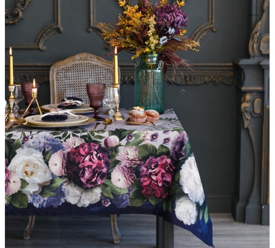 Набор столовый Этель Цветочный этюд, скатерть 110x149 см, салф. 40х40 см-4 шт, 100% хл 2907340 1