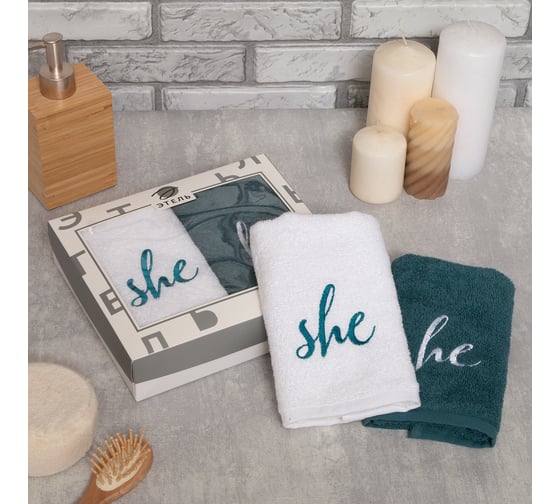 Набор полотенец Этель She & He 35x50 см-2 шт, 100% хлопок, 350 г/м2 4869011 1