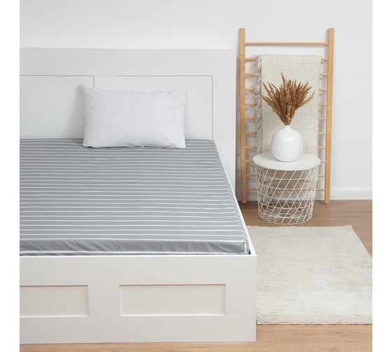 Простыня на резинке Этель 160х200х25 см Gray stripes, 100% хлопок, поплин, 125 гр/м2 6632217 1