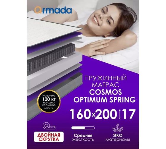 Пружинный матрас ARMADA 160x200 на кровать ортопедический эффект COSMOSCOSMOS160х200ПРУЖИНА 1