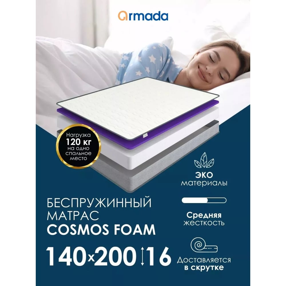Беспружинный матрас ARMADA COSMOS 140x200 ортопедический эффект ...