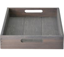 Деревянный поднос ДИПРИЗ 38x28 см в стиле рустик (состаренный), столик для завтрака в постель Флоутард, для кухни, серый Д.7451.01