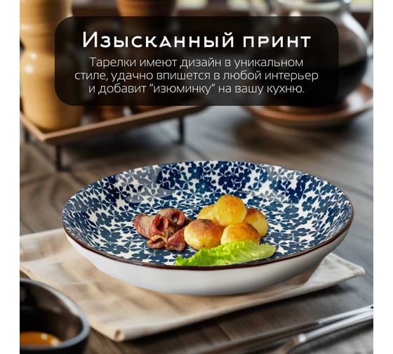 Набор тарелок Homium Japanese Collection, Очарование, 6шт, цвет белый/синий, D20см 371594-6p-22-24-28