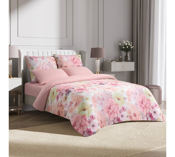 Комплект постельного белья Ecotex сатин Гармоника 2 сатин, хлопок, простыня 220x240,наволочки 70x70 и 50x70 КГМ/Королевская роза 1