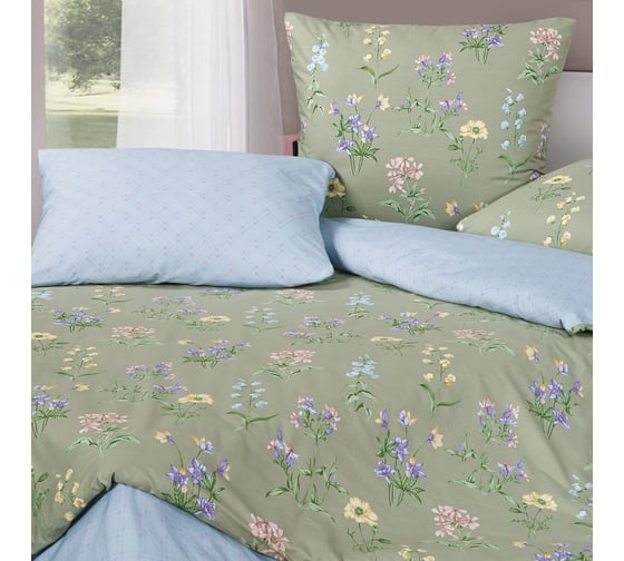 Комплект постельного белья Ecotex Гармоника сатин семейный хлопок простыня 220x240,наволочки 70x70 и 50x70 КГД/Малахит 1