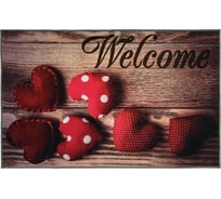 Влаговпитывающий коврик VORTEX Velur Welcome, коллаж с сердцами, 50x80 см 24243