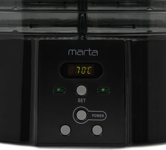 Сушилка для овощей и фруктов MARTA MT-FD1886G 13 поддонов: 7+3 для пастилы+3 для ягод, черный жемчуг 37679