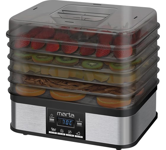 Сушилка для овощей и фруктов MARTA MT-FD1887D 10 поддонов: 5+3 для ягод+2 для пастилы, черный жемчуг 37686