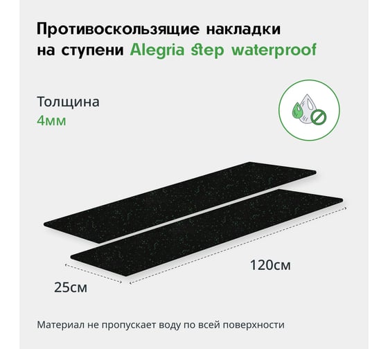 Противоскользящие накладки на ступени Alegria step waterproof 1200x250x4 мм 2 шт 12.25.4ASW.2Bg