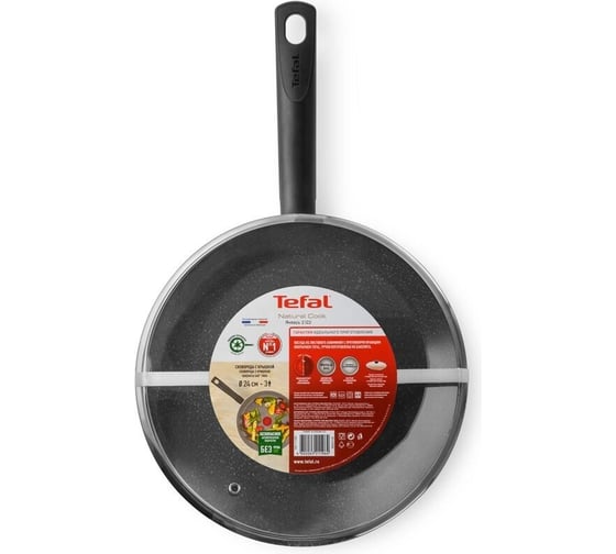 Сковорода TEFAL Natural Cook 04234924 круглая, 24 см, ручка несъемная, с крышкой, серый (9100052848) 1970637