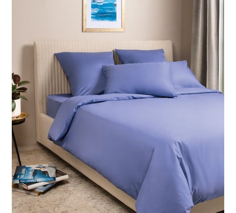 Комплект постельного белья Ecotex однотонный сатин/сатин-люкс Моноспейс 2 спальный, наволочки 50x70; 70x70 КСМ/синий