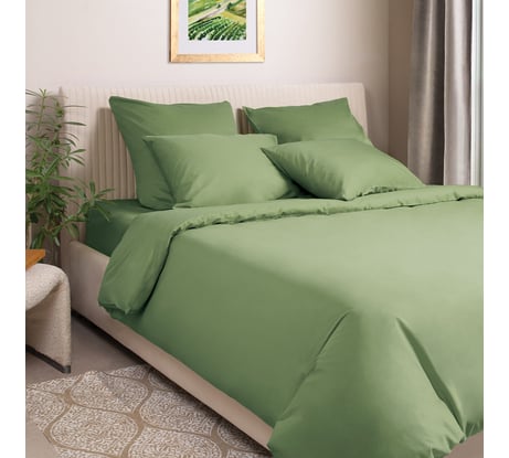 Комплект постельного белья Ecotex однотонный сатин/сатин-люкс Моноспейс семейный, наволочки 50x70; 70x70 КСД/зеленый