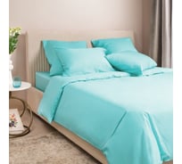 Комплект постельного белья Ecotex однотонный сатин/сатин-люкс Моноспейс семейный, наволочки 50x70; 70x70 КСД/бирюзовый