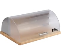 Хлебница Lara 10 л, деревянная столешница, полированная нержавеющая сталь, 395х280х165 мм LR08-81