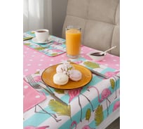 Набор кухонный Guten Morgen рогожка, Горох розовый, скатерть + подставки, Фламинго 110x140 см , 35x45 см 4 шт С6П-ГорРФл-110-35