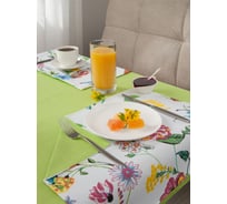 Набор кухонный Guten Morgen рогожка, Салатовый, скатерть + подставки, цветы 110x140 см , 35x45 см 4 шт С6П-СалЦв-110-35