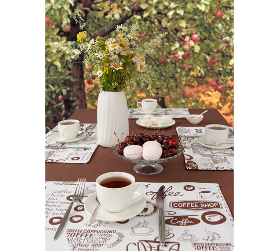 Набор кухонный Guten Morgen рогожка, Коричневый, скатерть + подставки, Кофе 110x140 см , 35x45 см 4 шт С6П-КорКоф-110-35