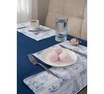 Набор кухонный Guten Morgen рогожка, Синий, скатерть + подставки, Морской бриз 110x140 см , 35x45 см 4 шт С6П-СинМБ-110-35