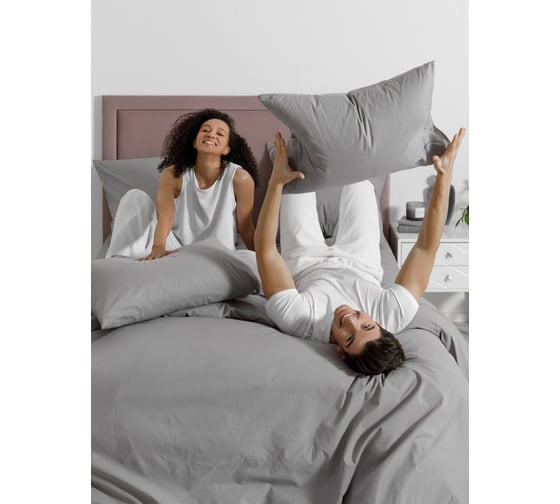 Комплект постельного белья Guten Morgen поплин гладкокрашенный, рис. Lilac grey Дуэт с наволочкой, 70x70 см GMП-16-3915-143-240-70