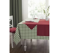 Кухонный набор Guten Morgen рогожка, Клетка зеленая, скатерть+салфетки, Красный, 140x150 см, 40x40 см, 4 шт. НККлЗелКрс-140-150-40-40-
