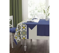 Кухонный набор Guten Morgen рогожка, Майолика, скатерть+салфетки, Синий, 110x140 см, 40x40 см, 4 шт. НКМлкСин-110-140-40-40-4