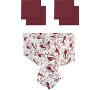 Кухонный набор Guten Morgen рогожка, Свиристель, скатерть+салфетки , 140x150 см, 40x40 см, 4 шт. НКСвир-140-150-40-40-4