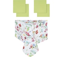 Кухонный набор Guten Morgen рогожка, Цветы, скатерть+салфетки , 140x180 см, 40x40 см, 4 шт. НКЦв-140-180-40-40-4