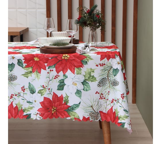 Скатерть Доляна Рождественские цветы 145x180 см, 100% полиэстер 9580621 1