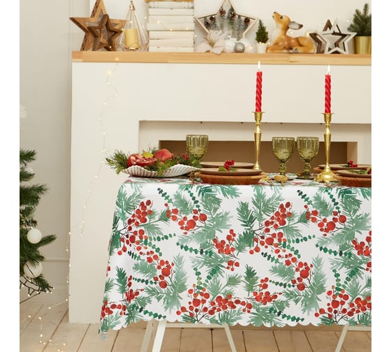 Скатерть Доляна Сhristmas berries 145x220 +/- 2 см, 100% полиэстер 7043436