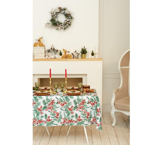 Скатерть Доляна Сhristmas berries 145x220 +/- 2 см, 100% полиэстер 7043436