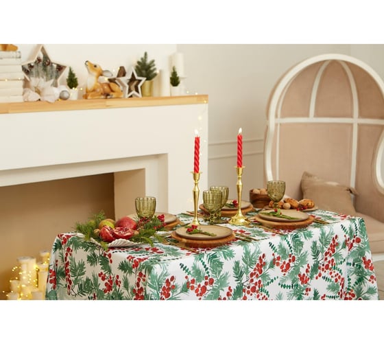 Скатерть Доляна Сhristmas berries 145x220 +/- 2 см, 100% полиэстер 7043436