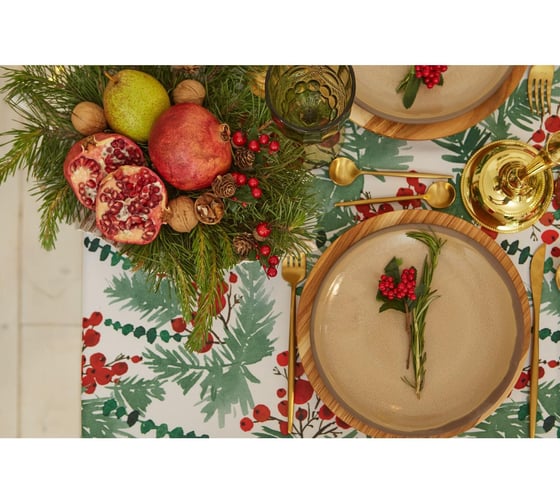 Скатерть Доляна Сhristmas berries 145x220 +/- 2 см, 100% полиэстер 7043436