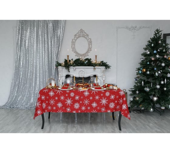Скатерть Доляна Белые снежинки 250x149+/- 3 см, 100% хлопок, 164 г/кв.м 5135292