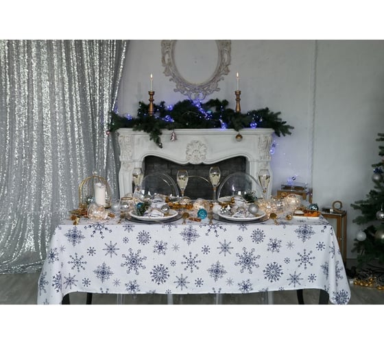 Скатерть Доляна Синие снежинки 220x146 +/- 3 см, 100% хлопок, 164 г/кв.м 4478736