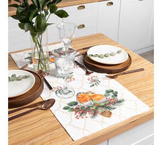 Дорожка на стол Этель Winter robin 30x70 +/- 5 см, 100% хлопок, саржа 190 г/кв.м 7346931