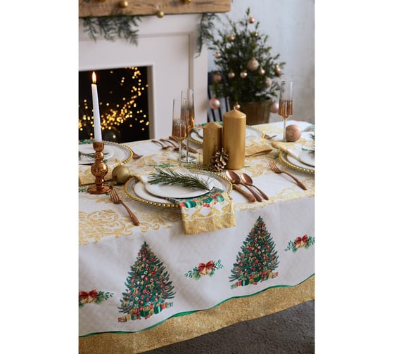 Набор столовый Этель Golden Christmas скатерть 150x180 +/-3 см с ГМВО, салфетки 40x40 см - 8шт, 5072919