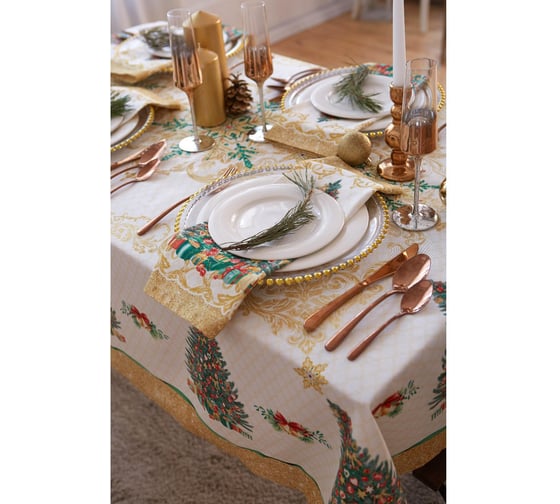 Набор столовый Этель Golden Christmas скатерть 150x180 +/-3 см с ГМВО, салфетки 40x40 см - 8шт, 5072919